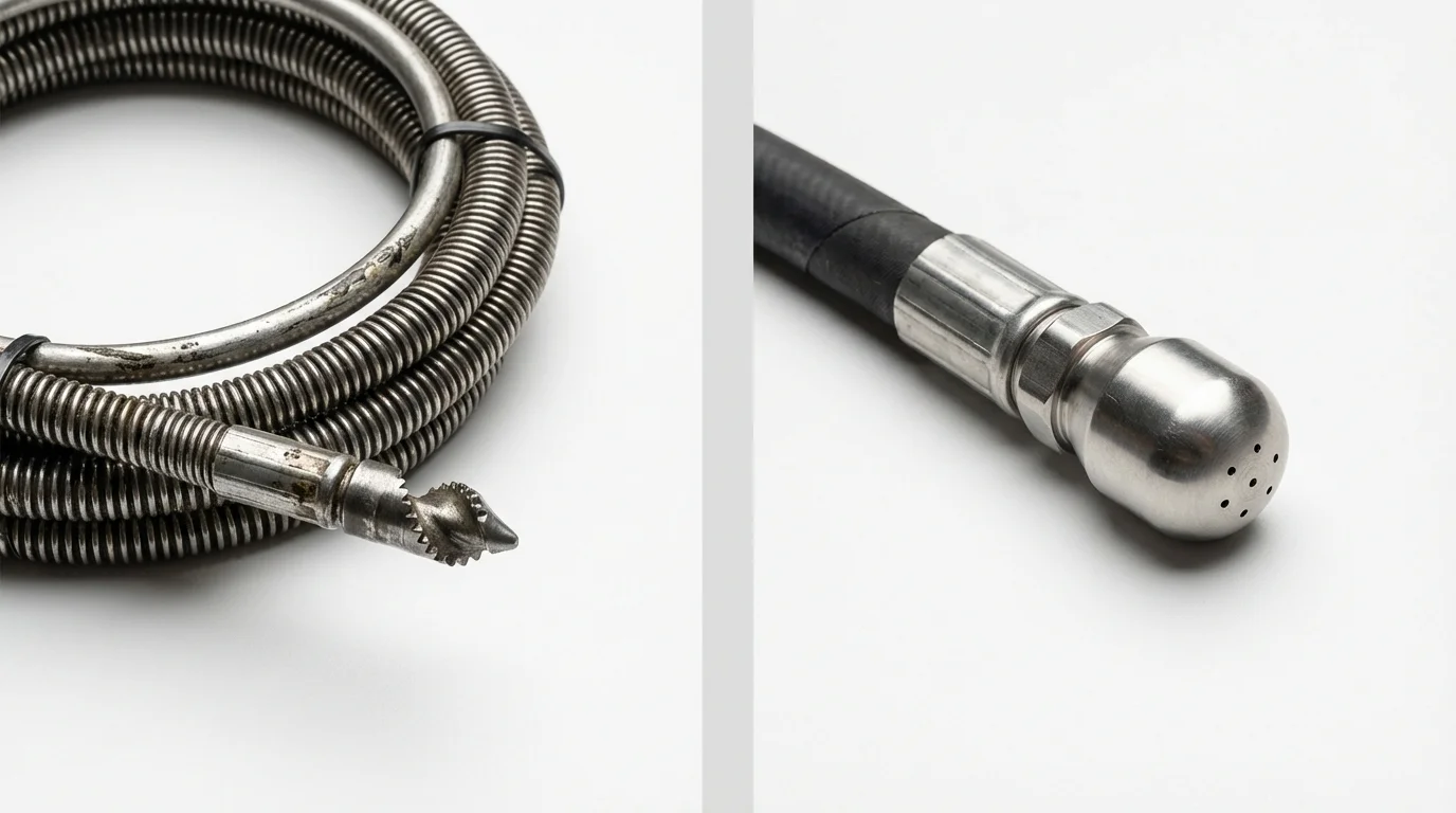 Drain snake cable and hydro jetting nozzle used for drain cleaning in Foresthill, CA