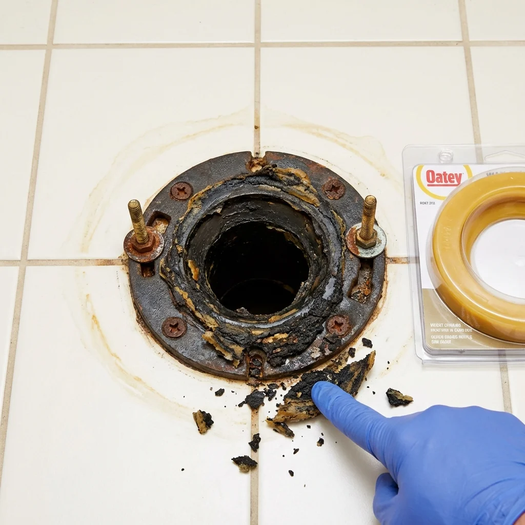 Failed wax ring showing water seepage at the base of a toilet in a Foresthill, CA home