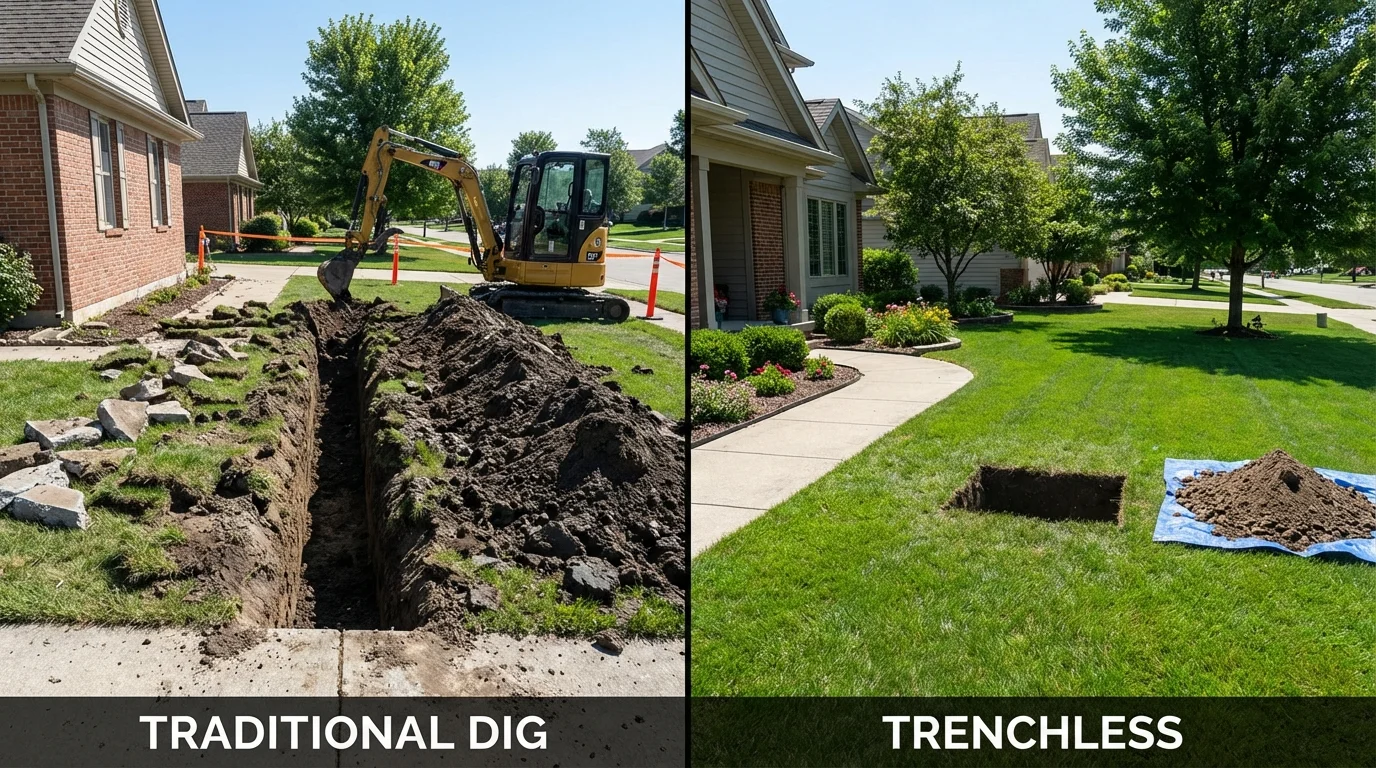 Trenchless sewer repair with minimal yard damage versus traditional excavation in Foresthill, CA